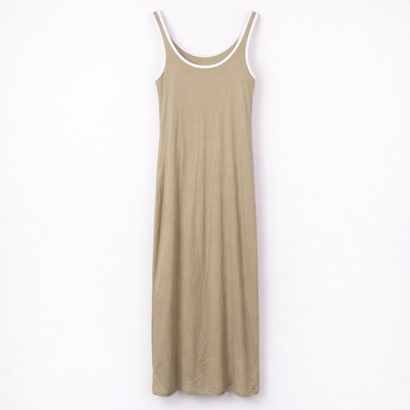 a new day Dresses & Skirts - A New Day Womens XS Tan Cream Ribbed Ringer Maxi Dress Sleeveless Scoop Neck NEW